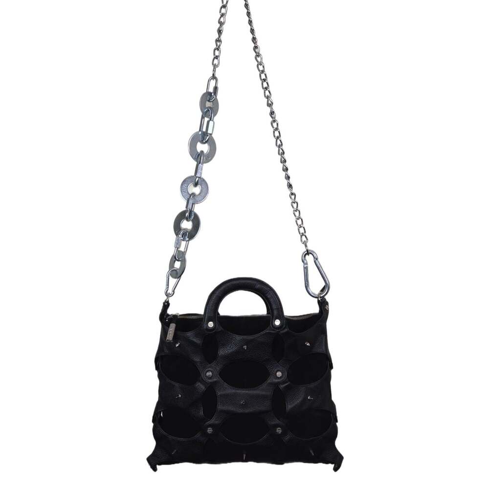 Custom Spiked Bodhi Black Leather Suede Bag w Custom Shoulder Chain